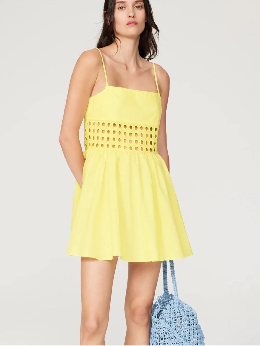 SOLID & STRIPED Yellow Eyelet Waist Mini Sundress